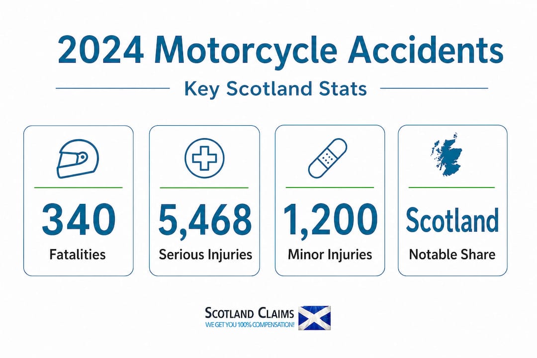 Infographic with 2024 Scotland motorcycle accident statistics