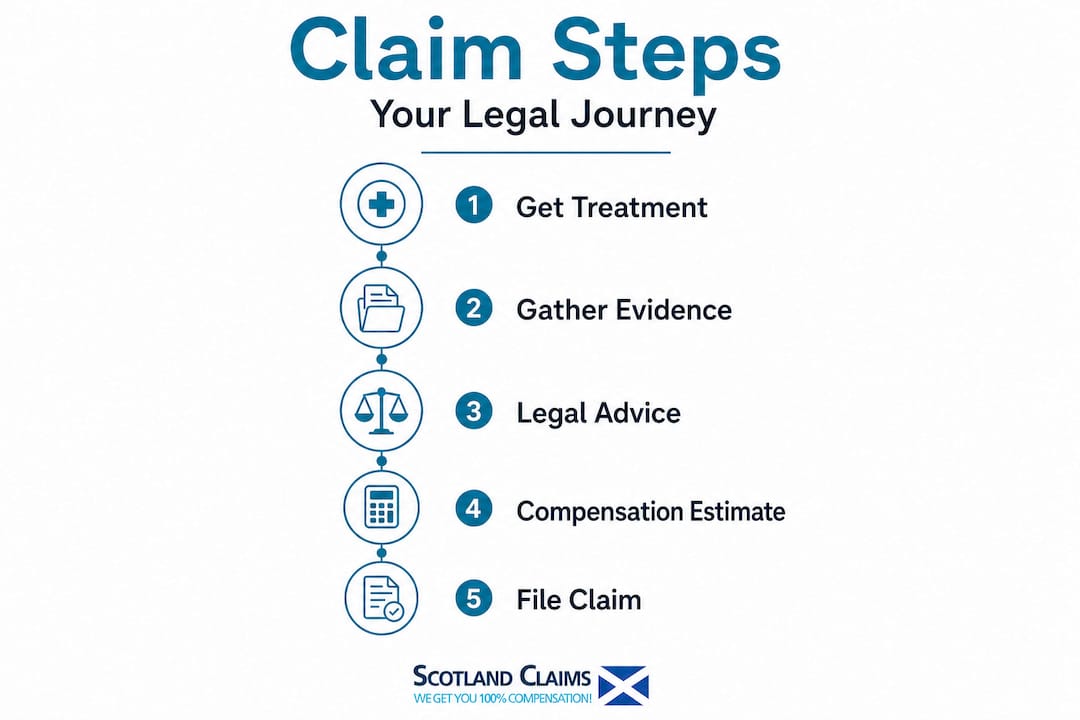 Infographic showing knee injury claim steps in Scotland