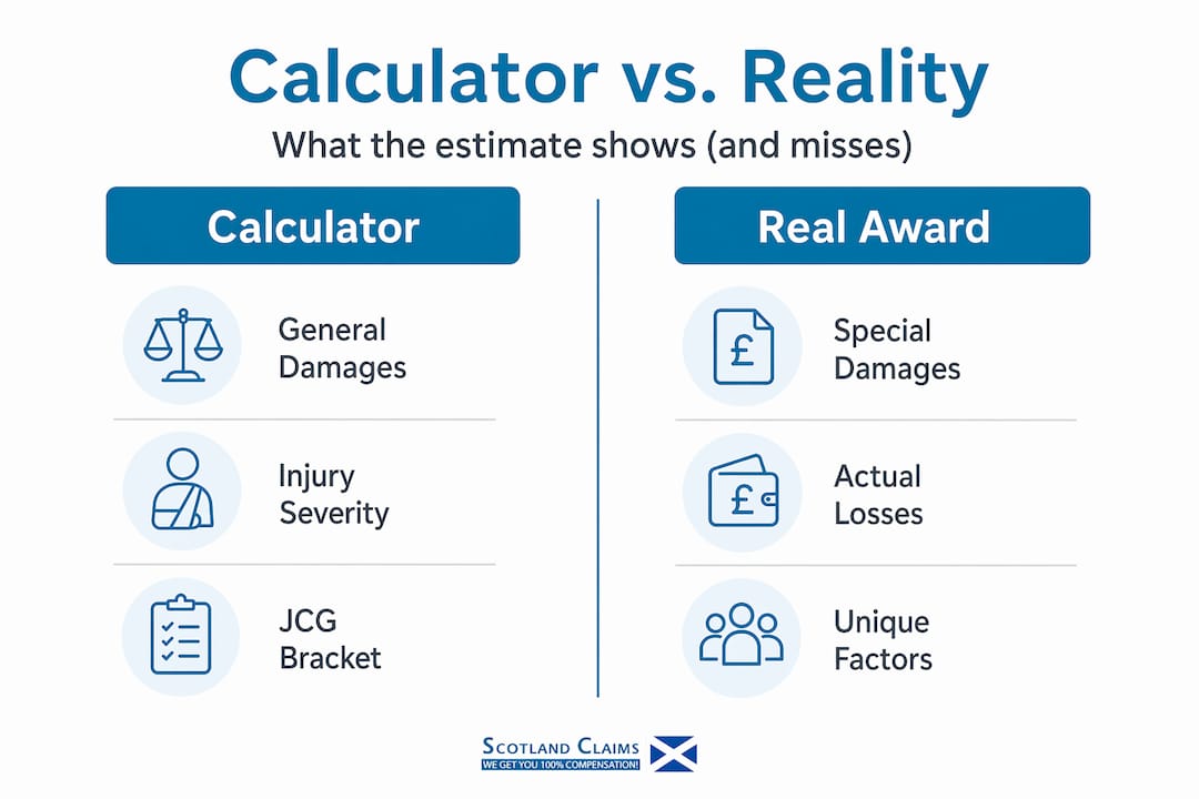 Infographic contrasting calculator estimates and real awards