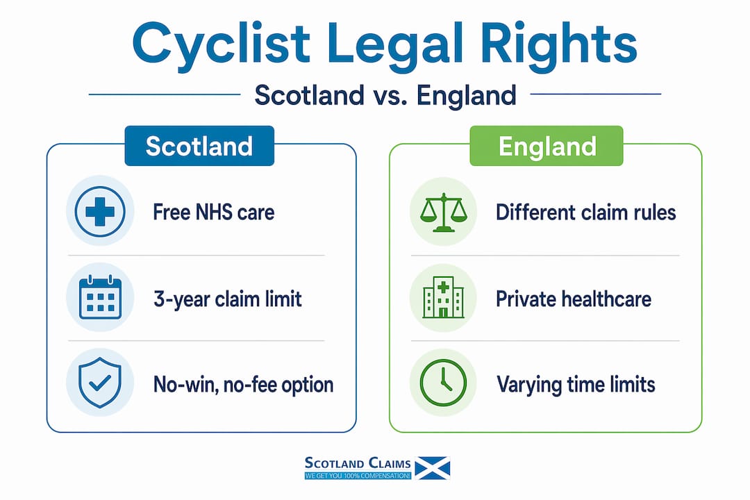 Infographic comparing cyclist legal rights Scotland England