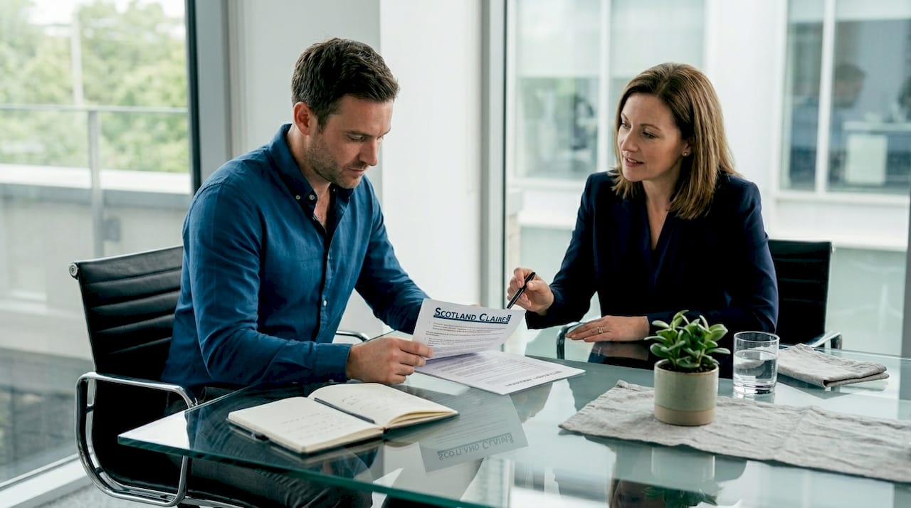 Employee and solicitor reviewing agreement draft