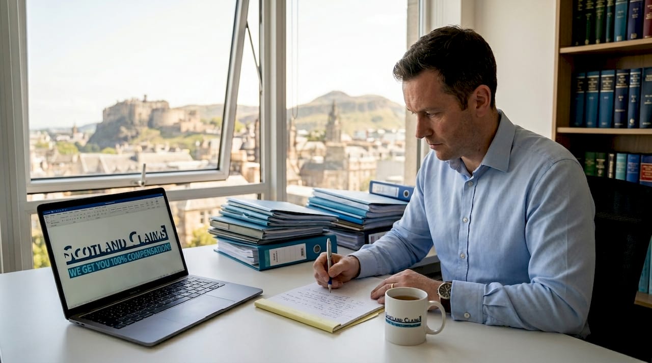 Solicitor reviewing paperwork in Edinburgh law office