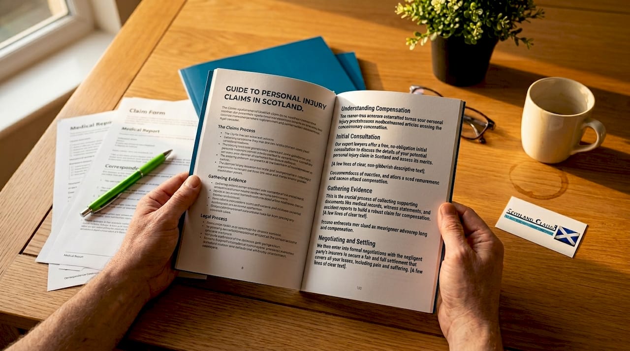 Hands reading legal injury claim documents