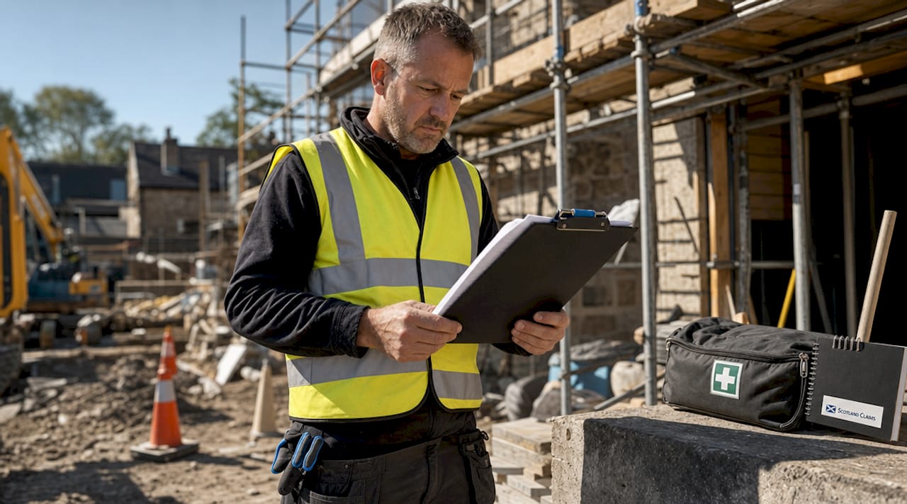 Safety officer reviewing work accident report