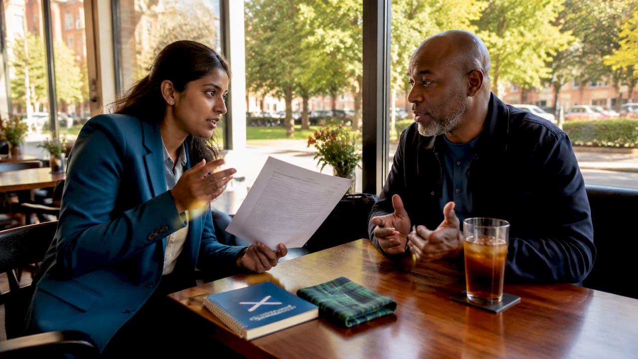Client and solicitor discussing legal documents