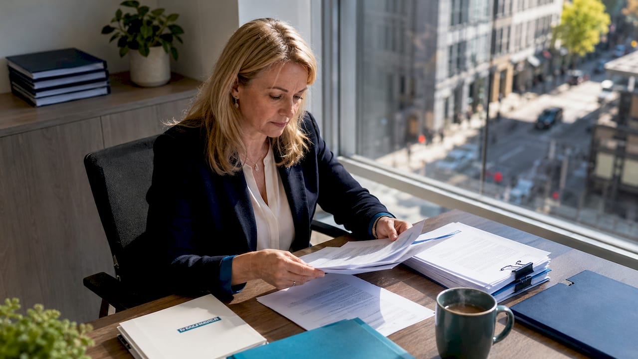 Lawyer reviewing documents on vicarious liability