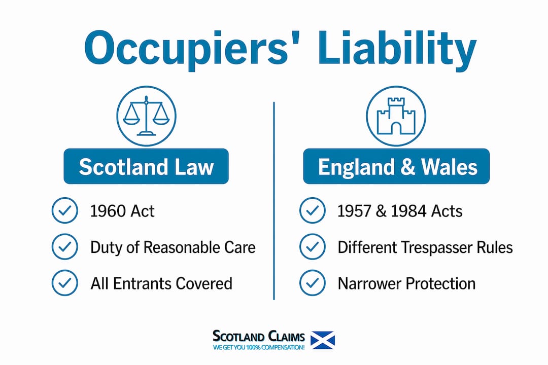Infographic comparing occupiers liability laws UK regions