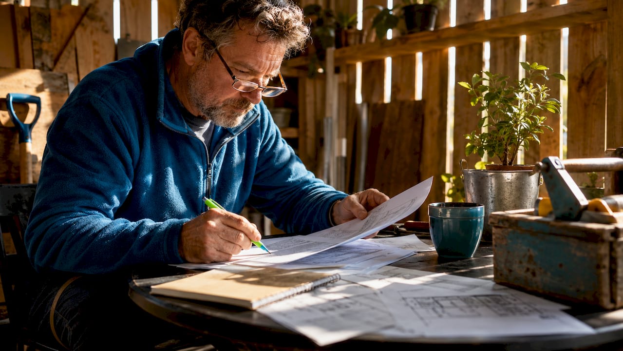 Scottish worker reviewing compensation documents at home