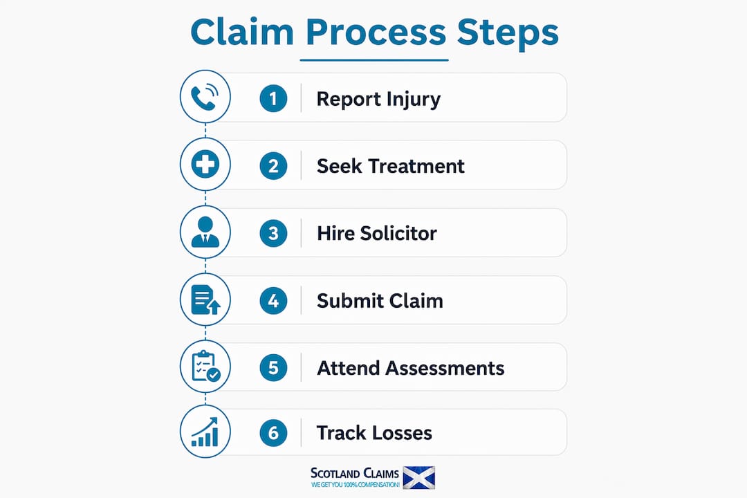 Infographic showing steps to make a workers compensation claim