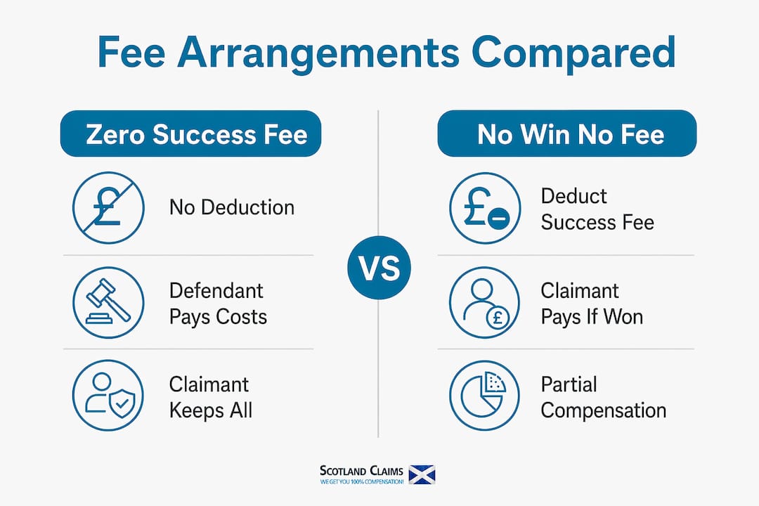 Infographic comparing zero success fee and no win no fee