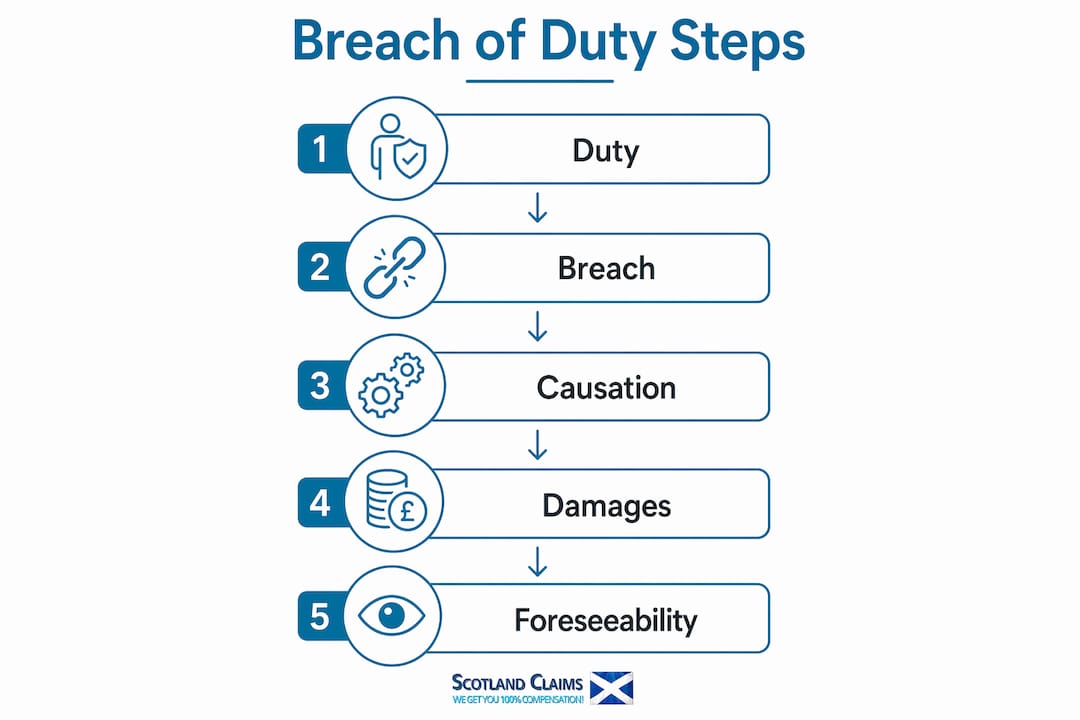 Infographic outlining breach of duty steps in Scottish law