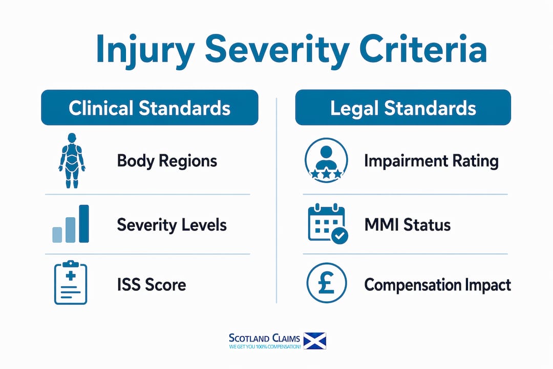 Infographic comparing clinical and legal injury criteria