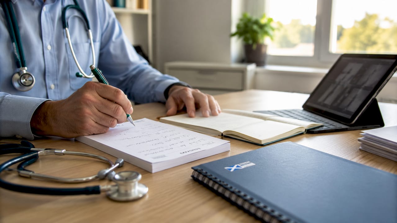 GP’s hands documenting medical evidence