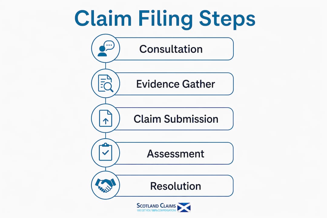 Infographic showing steps to file secondary injury claim