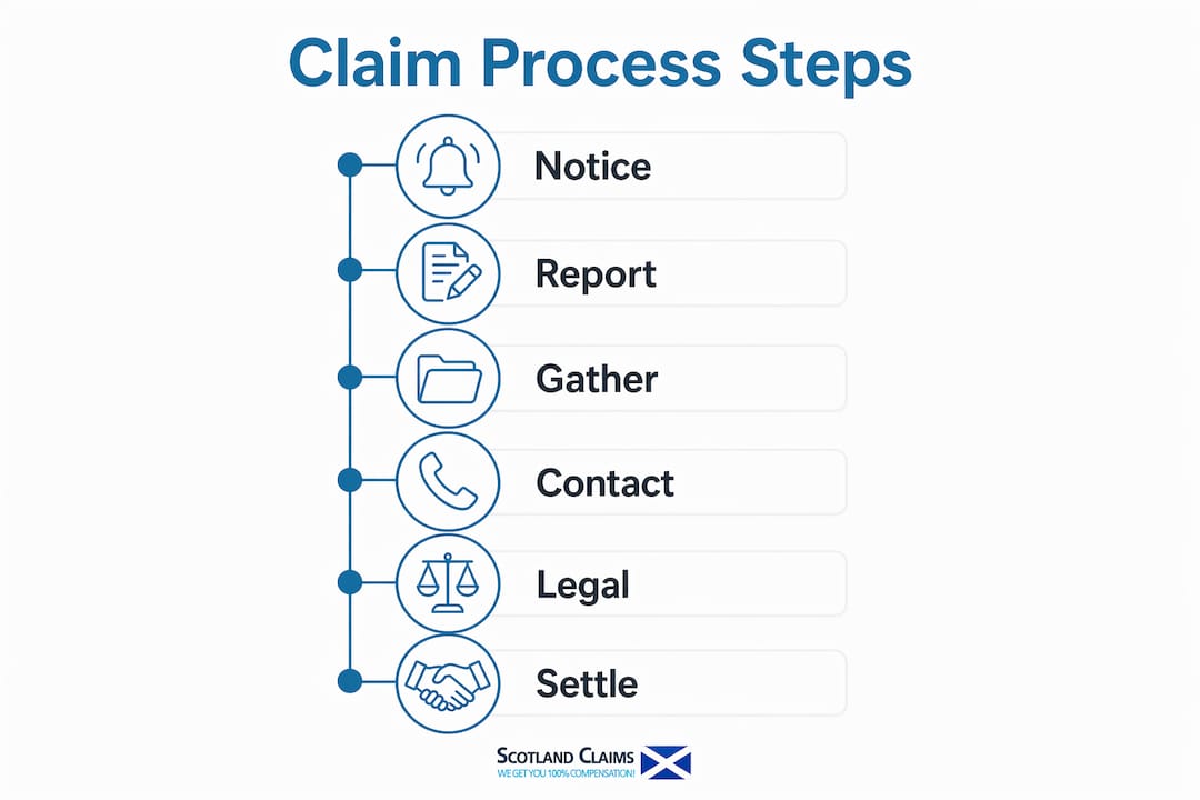 Infographic illustrating supermarket fall claim steps