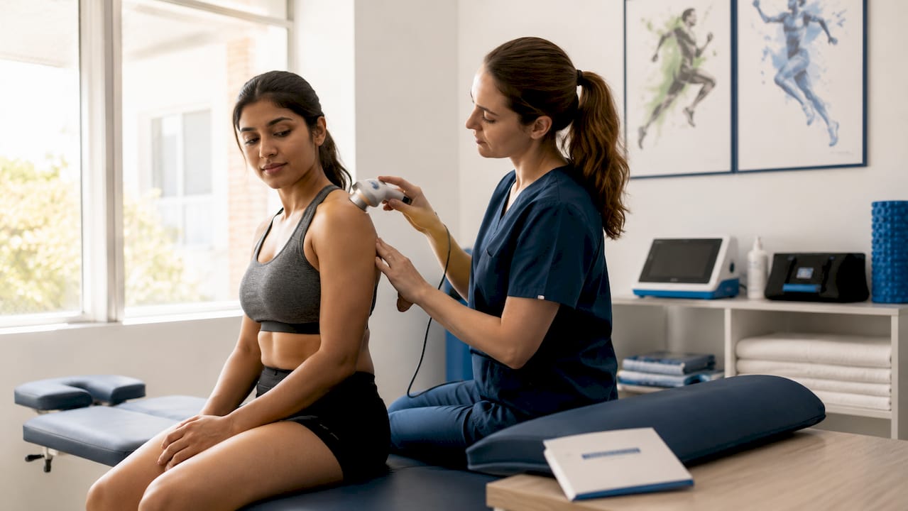 Physiotherapist treating soft tissue injury
