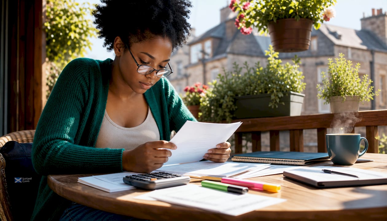 Woman reviewing share option documents at home