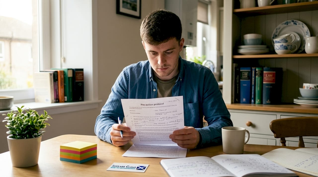 Man reviewing legal documents in solicitor's office
