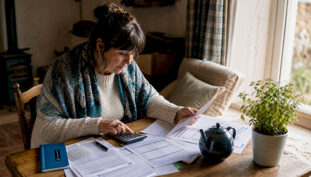 Woman calculating personal injury claim at home