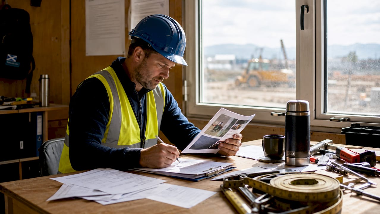 Worker studying workplace injury rights documents