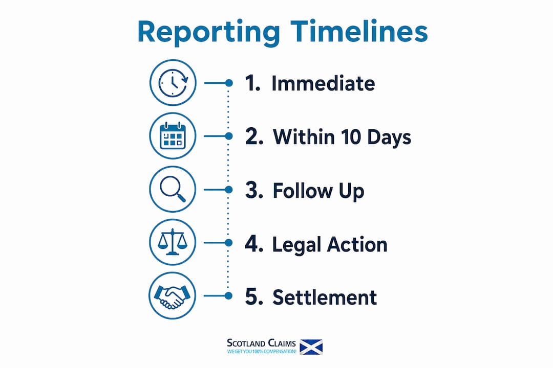 Infographic showing workplace injury reporting and claim timelines in Scotland