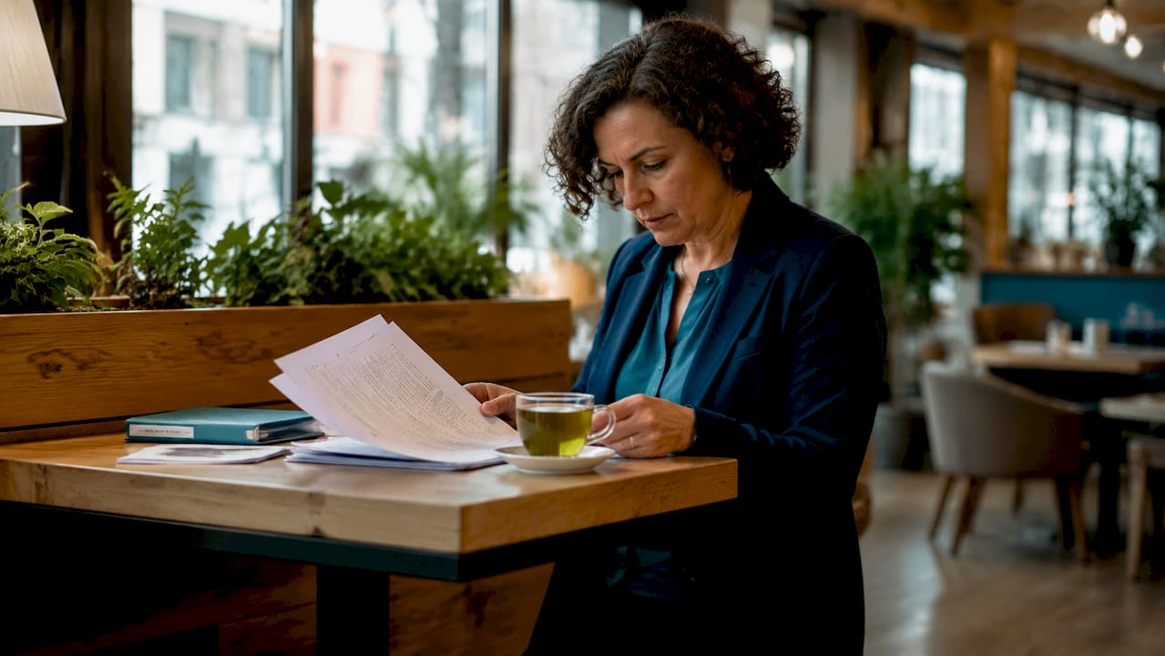 Solicitor reviewing medical legal documents in office