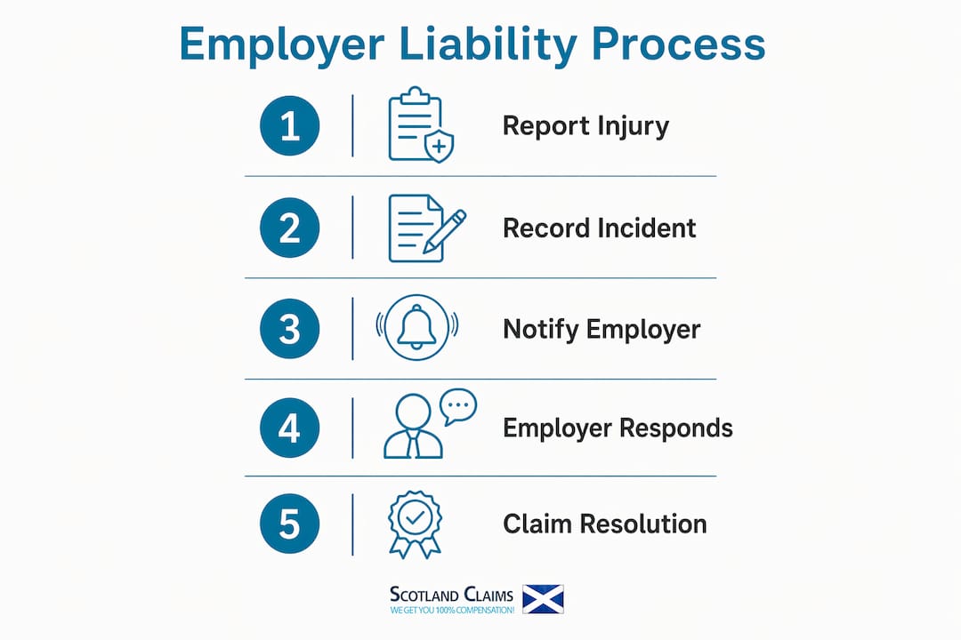Infographic illustrating employer liability claim steps