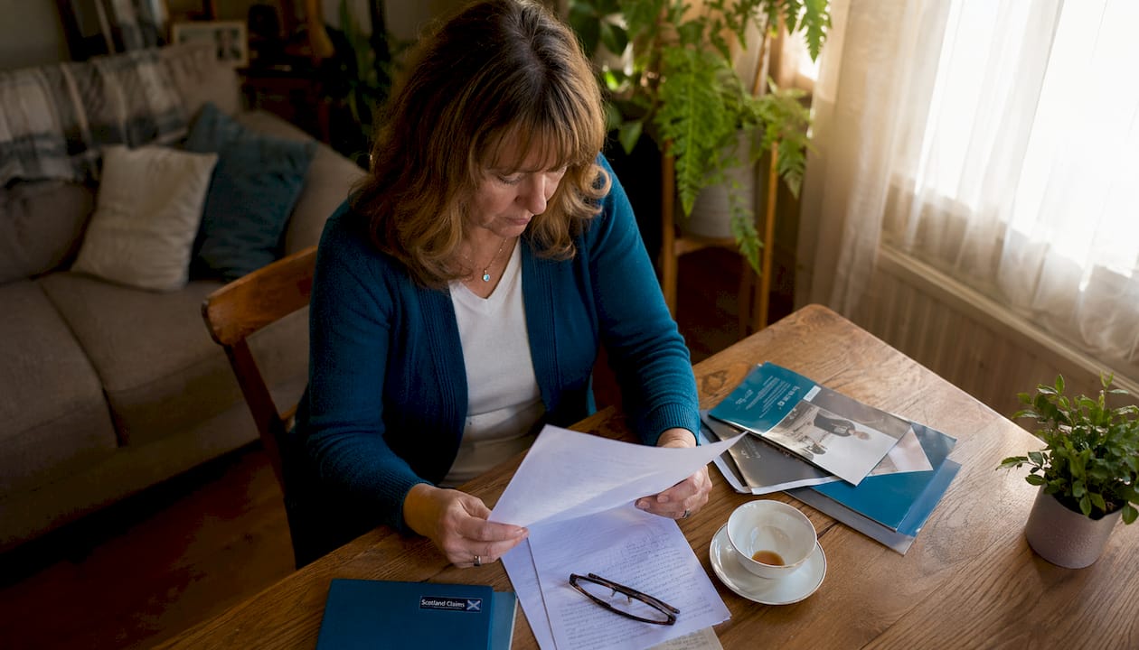 Woman reviewing ASBO legal document at home