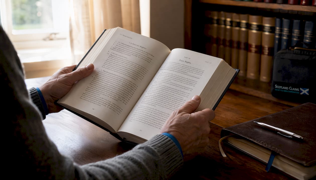 Hands holding Scottish inheritance law book close-up