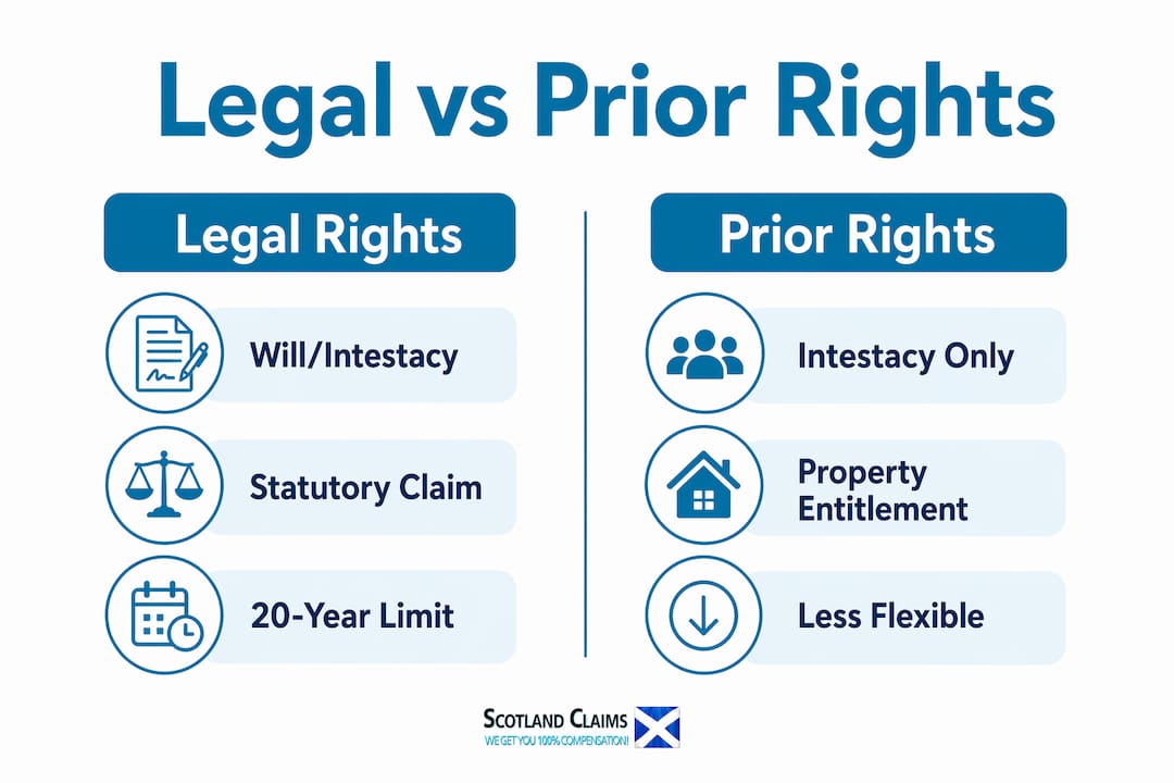 Infographic contrasting Legal Rights and Prior Rights in Scottish inheritance law