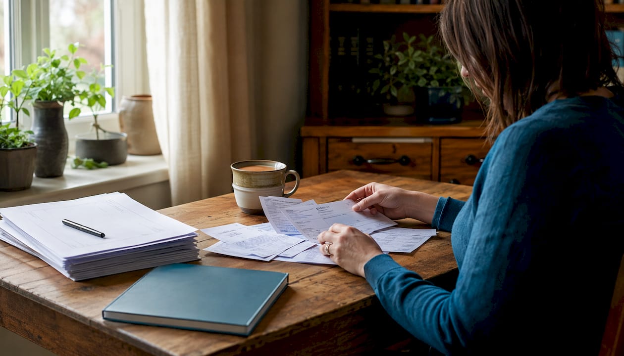 Hands placing bank transfer slip on office desk