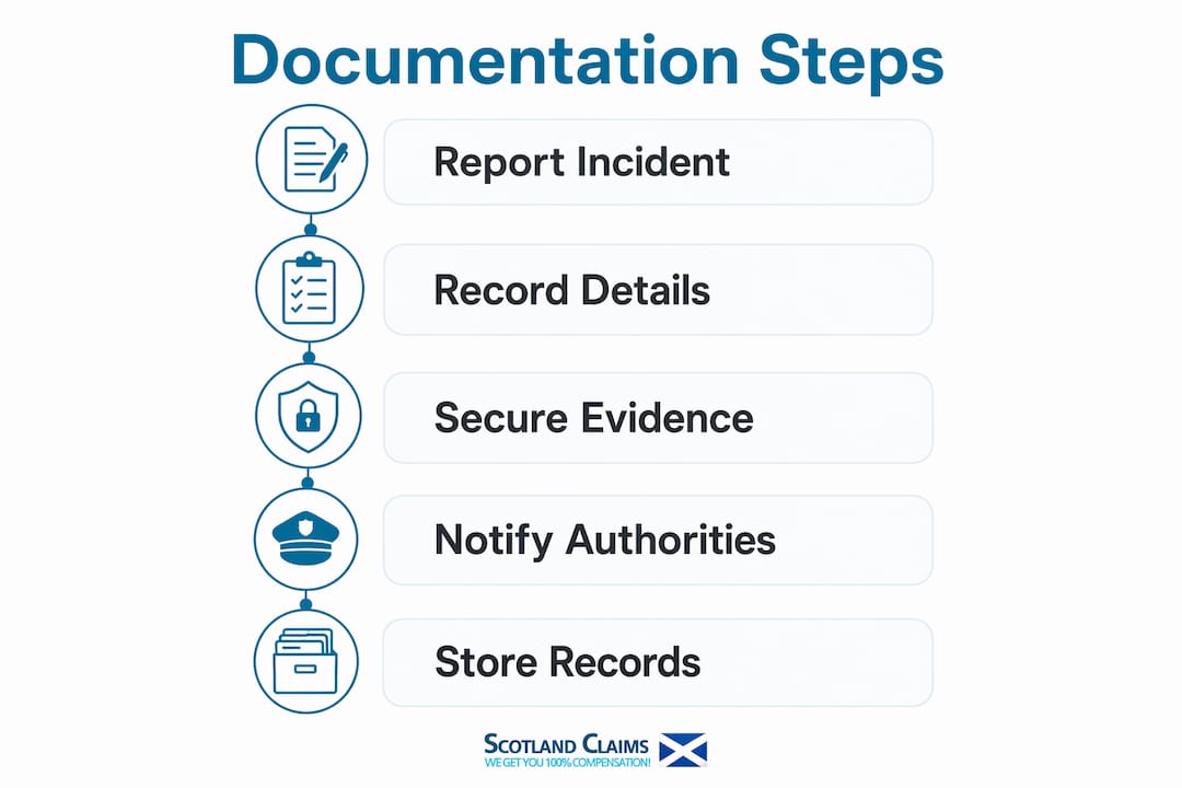 Infographic showing workplace accident documentation steps
