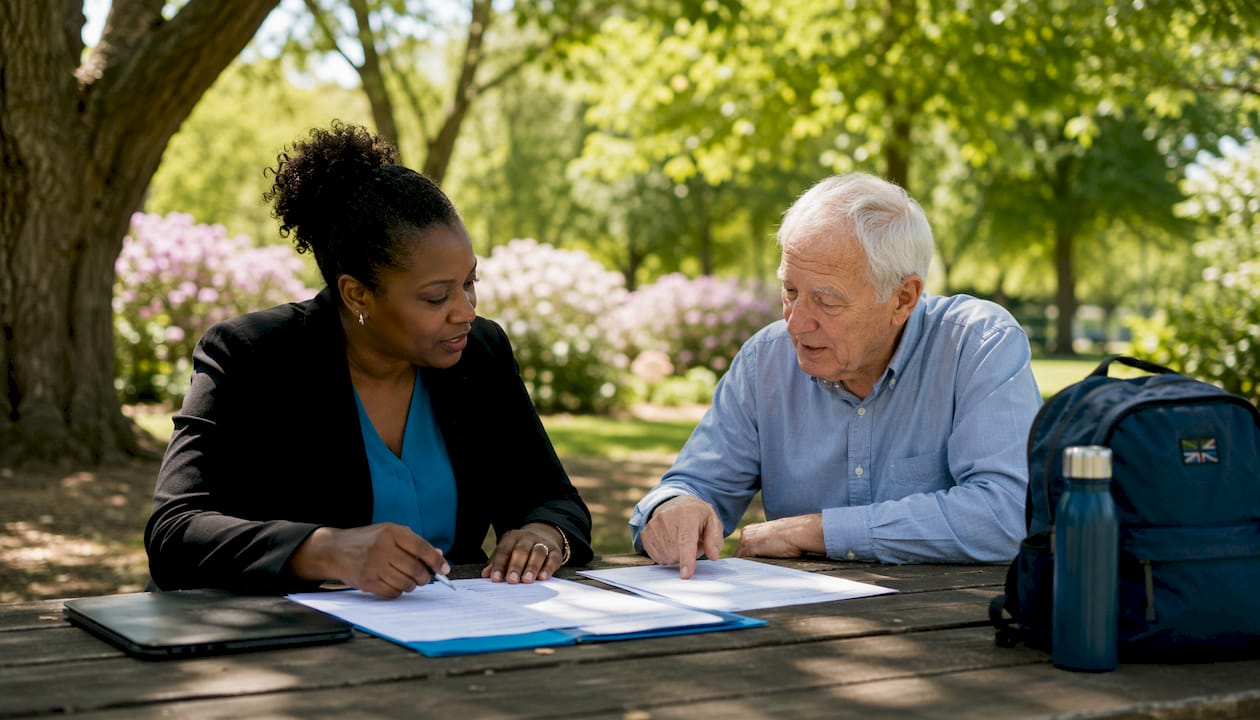 Solicitor consulting pedestrian claim client in office