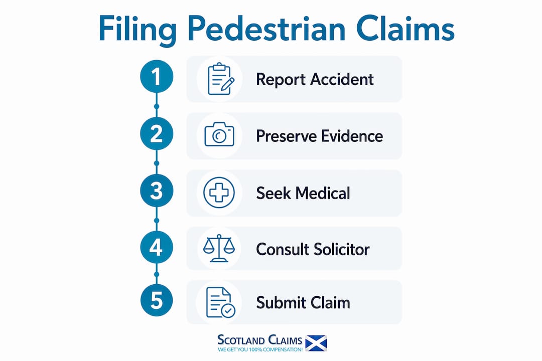 Infographic illustrating steps to file pedestrian claims
