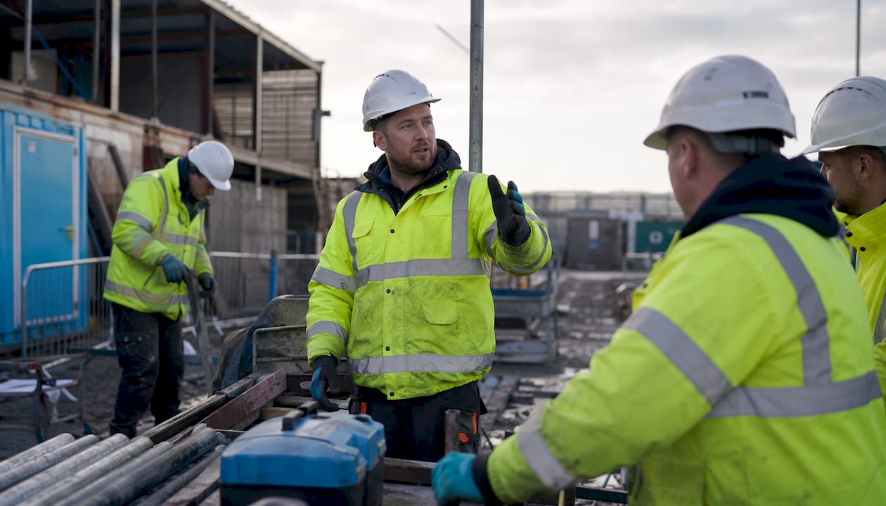 Scottish construction site workers with safety gear