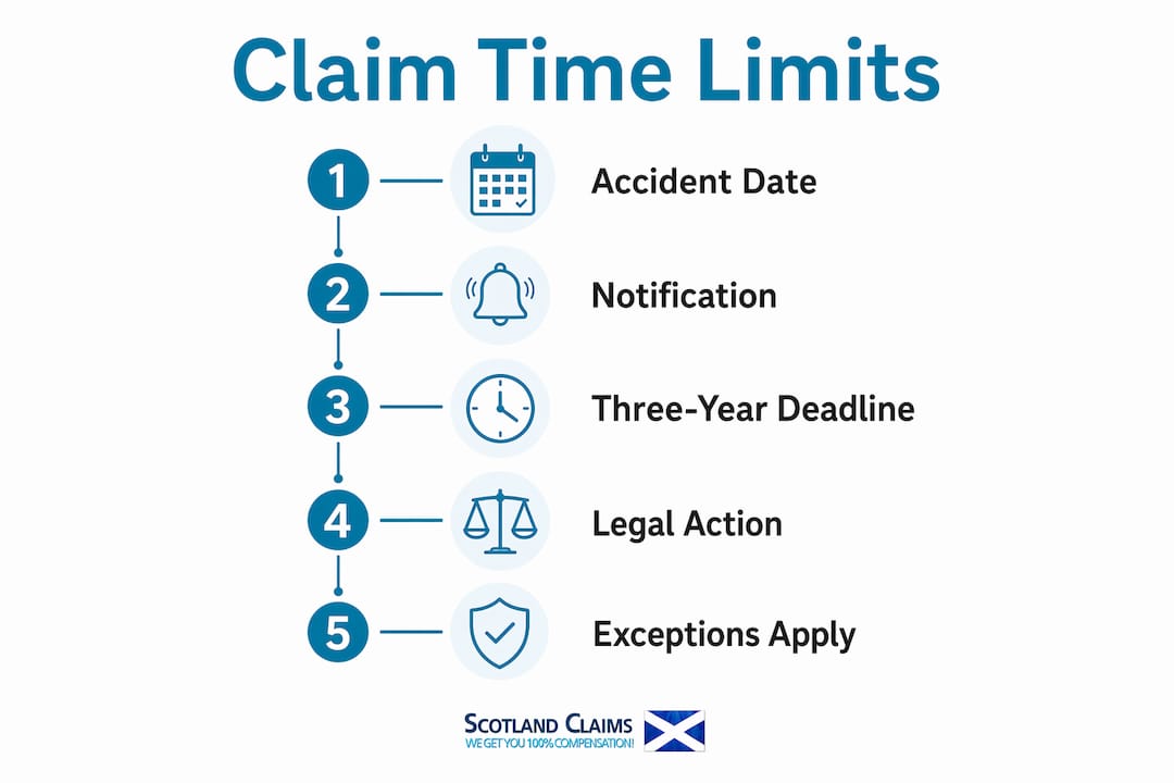 Infographic detailing personal injury claim time limit steps