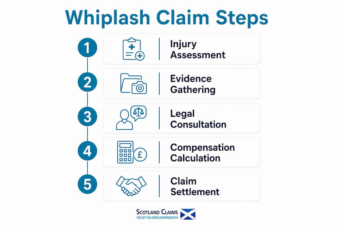 Infographic showing steps to calculate whiplash compensation in Scotland