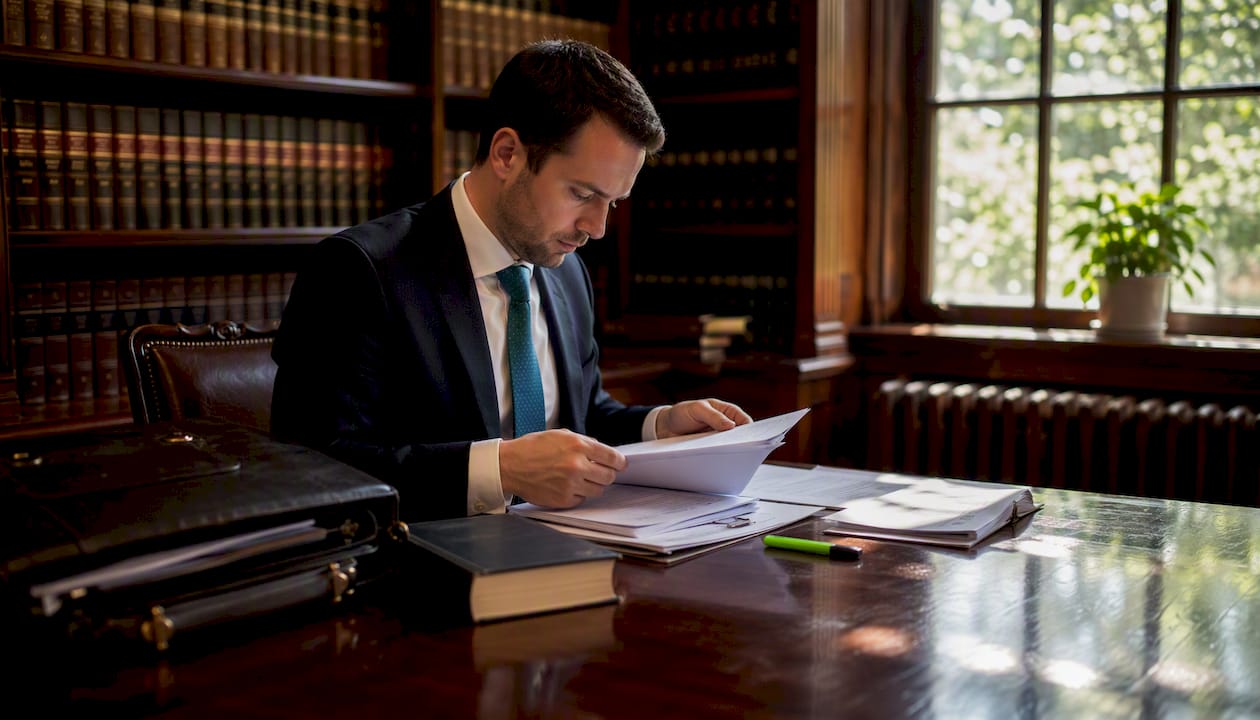 Solicitor hands sorting injury claim documents
