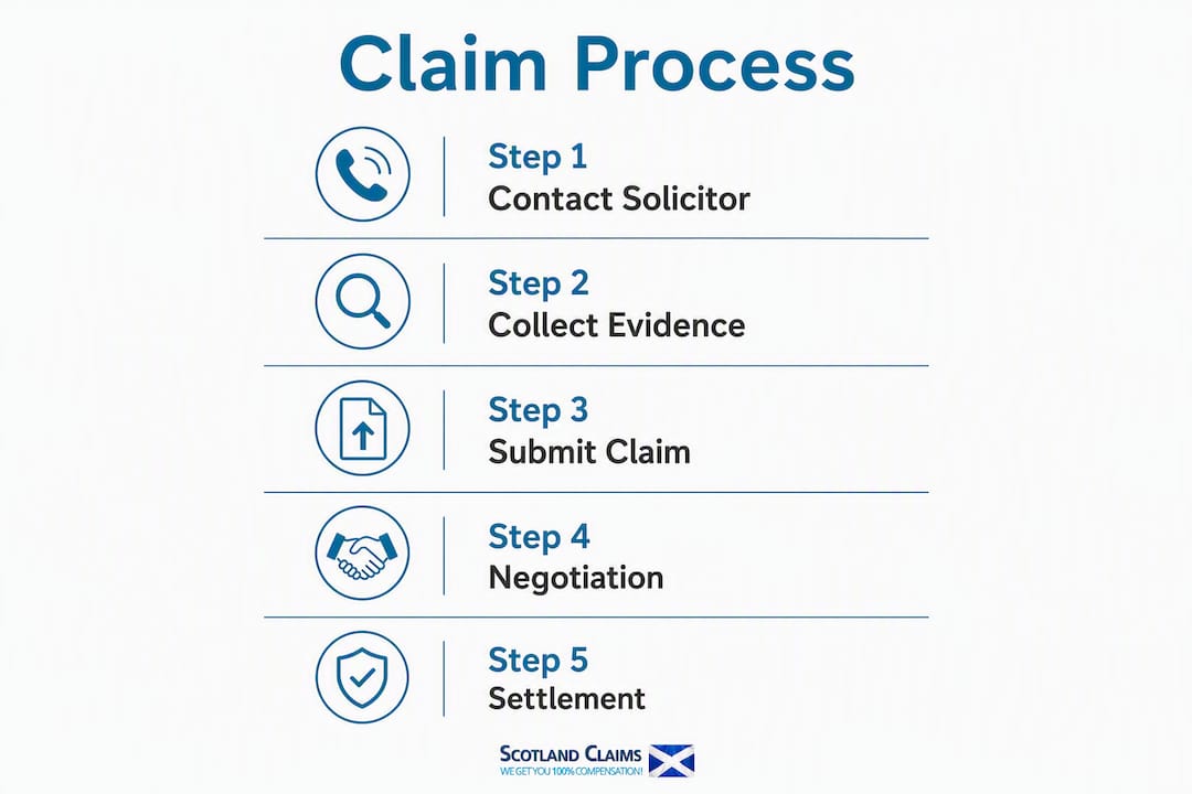 Infographic illustrating 5-step workplace injury claim process in Scotland