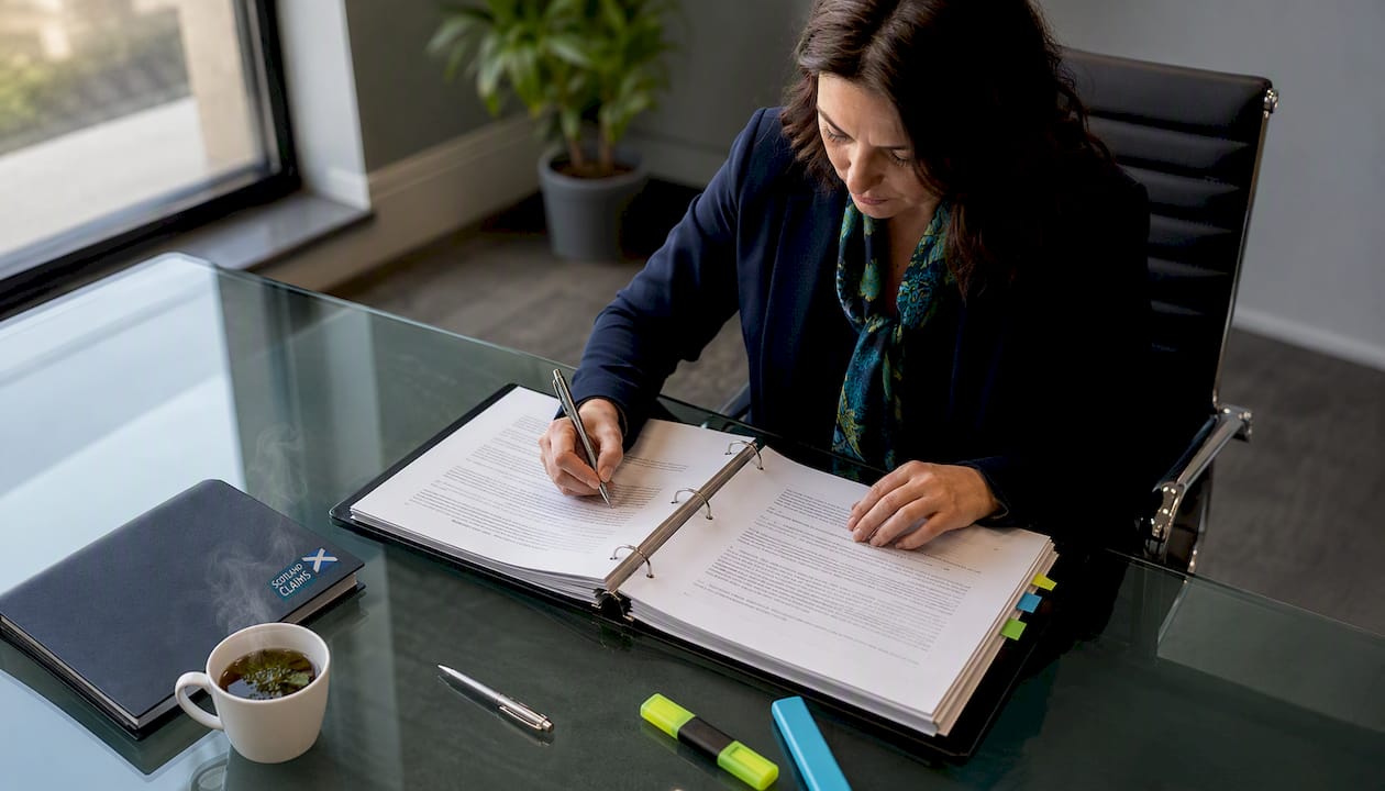 Solicitor reviewing burden of proof legal documents