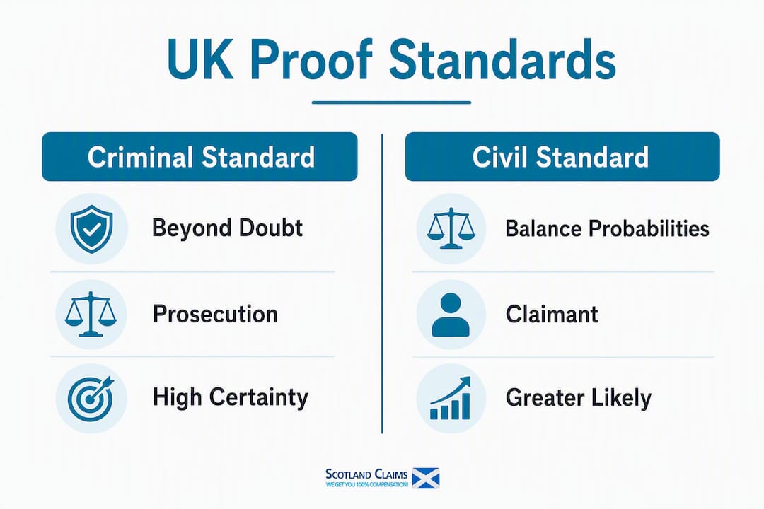 Infographic comparing criminal and civil proof standards