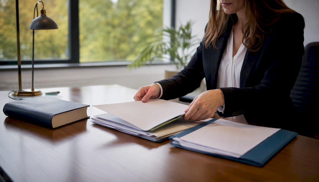 Hands arranging rehabilitation claim documents