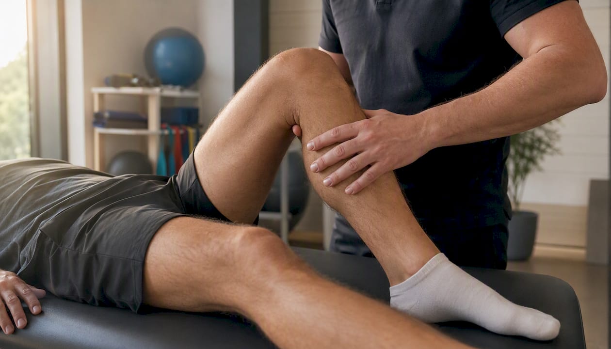 Knee rehab exercise with therapist assistance