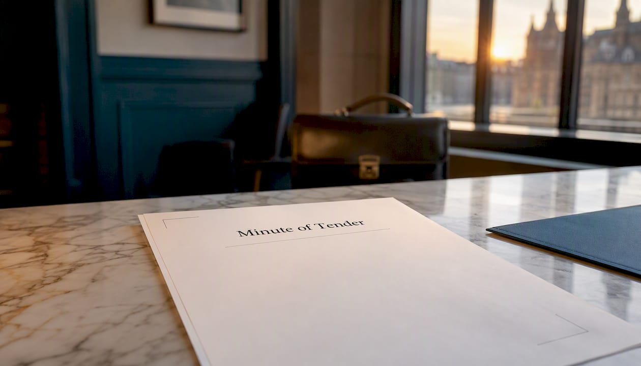 Minute of Tender document with judge's gavel
