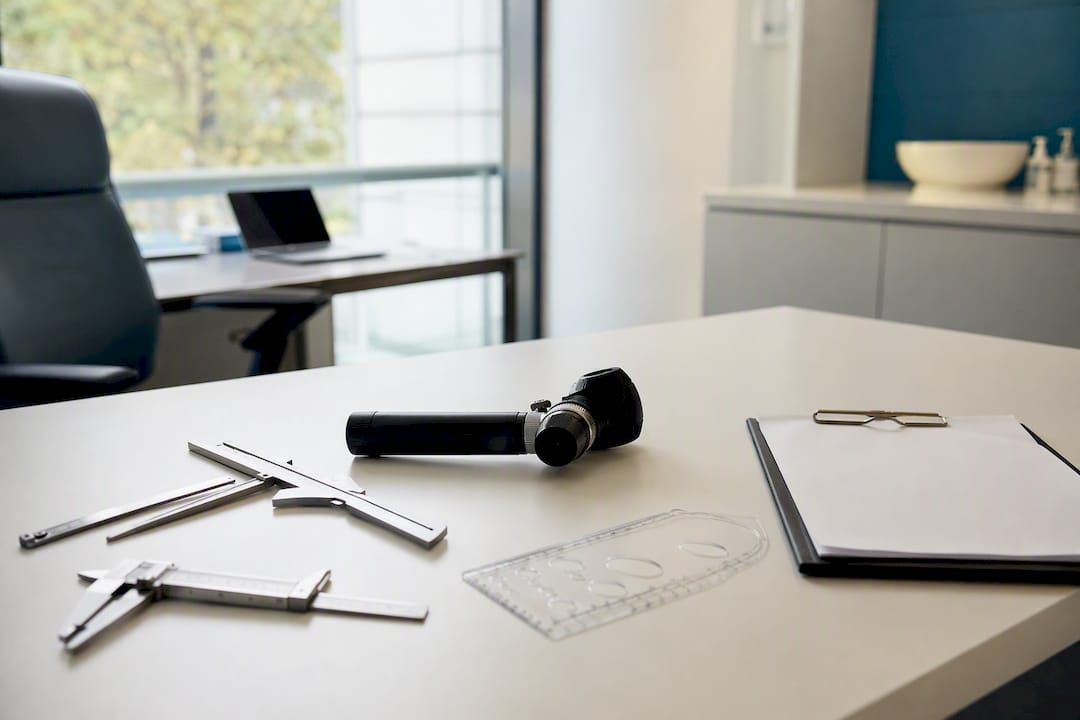 Medical scar assessment tools on desk