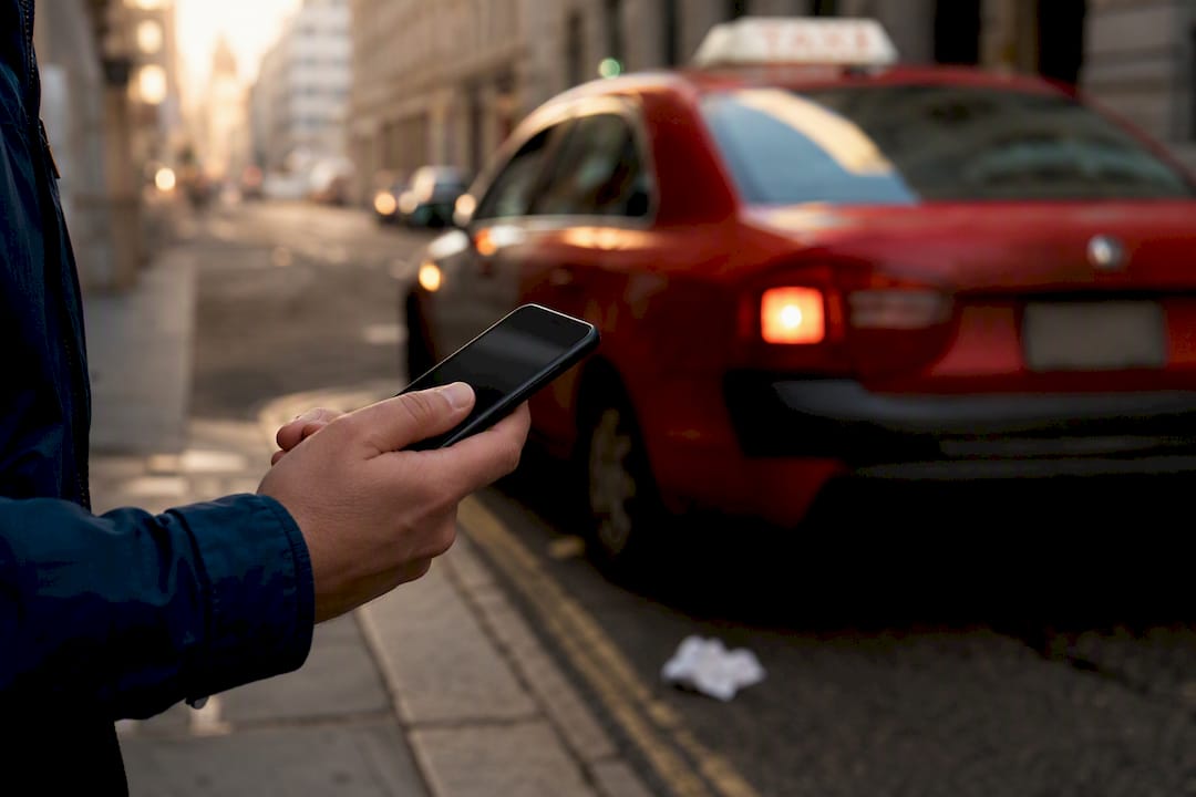 Hand calling at taxi accident roadside