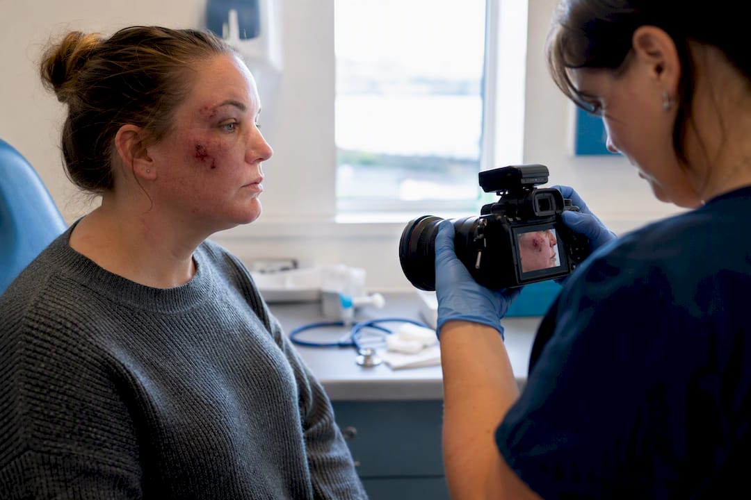 Clinician photographing facial injury
