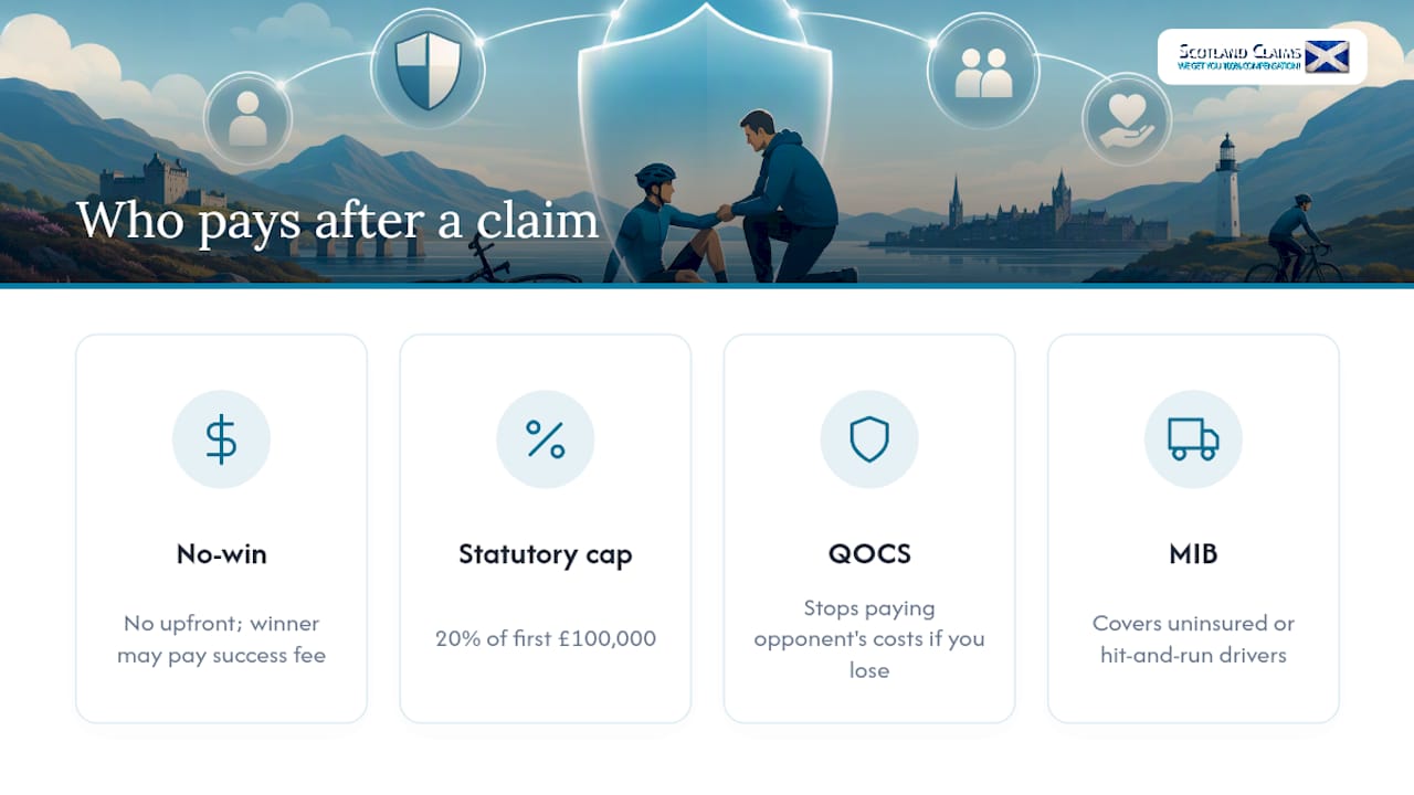 Diagram of funding and cost protection options in cycling injury claims