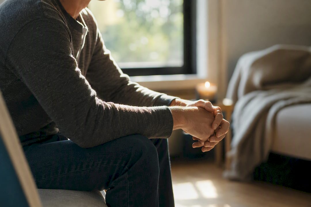 Person silently coping with injury recovery stress