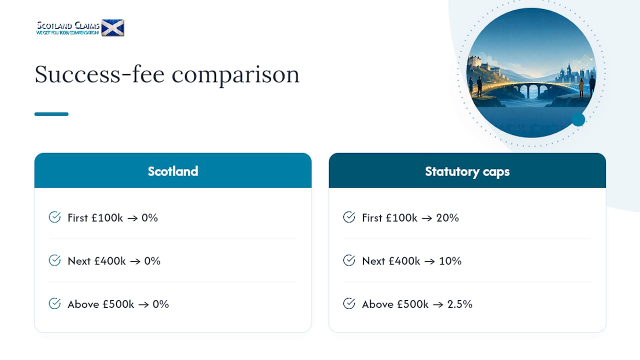 Diagram comparing success fee caps Scotland and UK